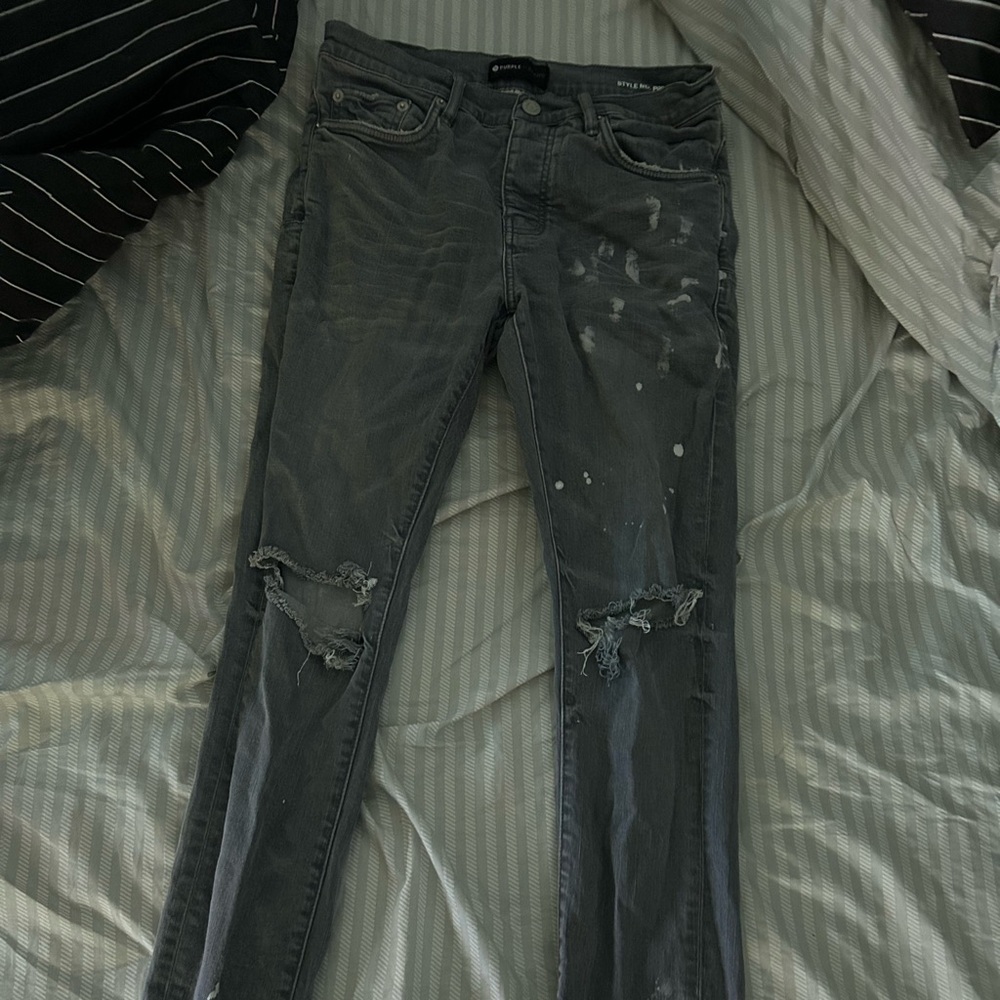 grey and white purple brand jeans
